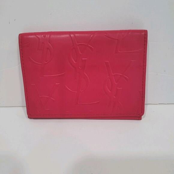 Yves Saint Lauren YSL Leather Calfskin Pink Wallet Small Card Holder Compact - Picture 1 of 12